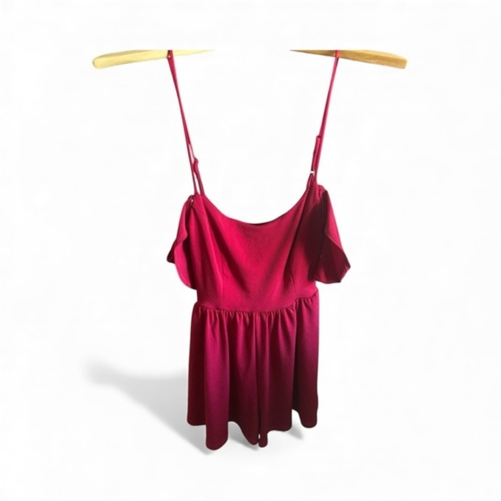Urban Outfitters Vibrant Red Off The Shoulder Spaghetti Strap Romper Outfit XS